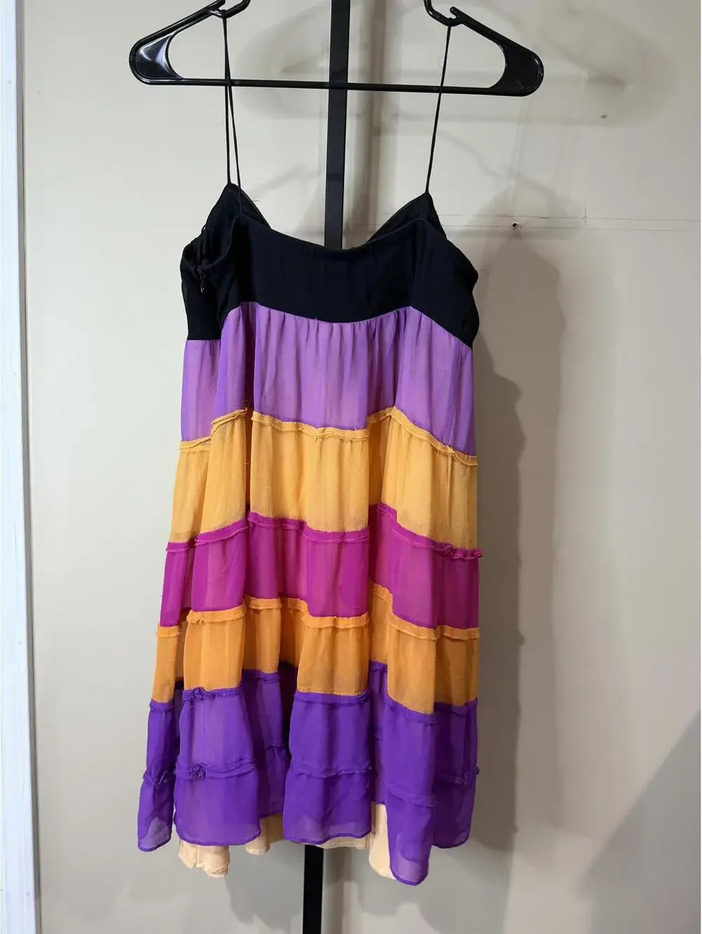 Colorblock Spaghetti Strap Dress with Tiered Skirt Small Spring